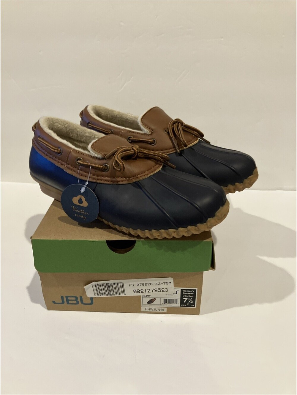 JBU Gwen Women's Brown/Navy Duck Shoes 7.5M Faux Fur Lined Lace Up NEW In Box